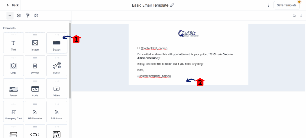 create-email-template-button design email canvas button