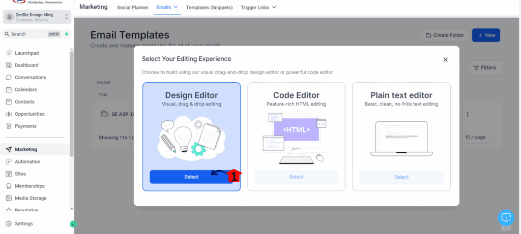 create-email-template-select create email template select