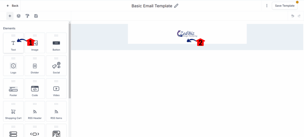 create-email-template-text build email canvas text