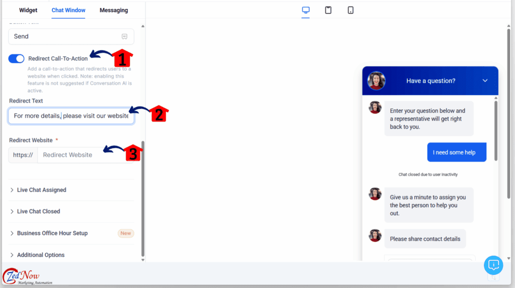 Chat link redirect - CTA