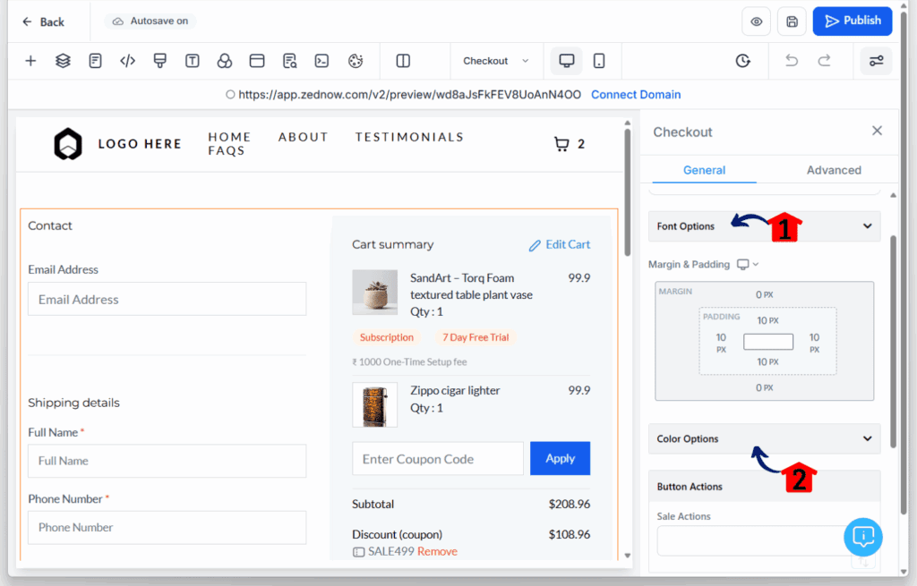 ecommerce funnel updates - font color