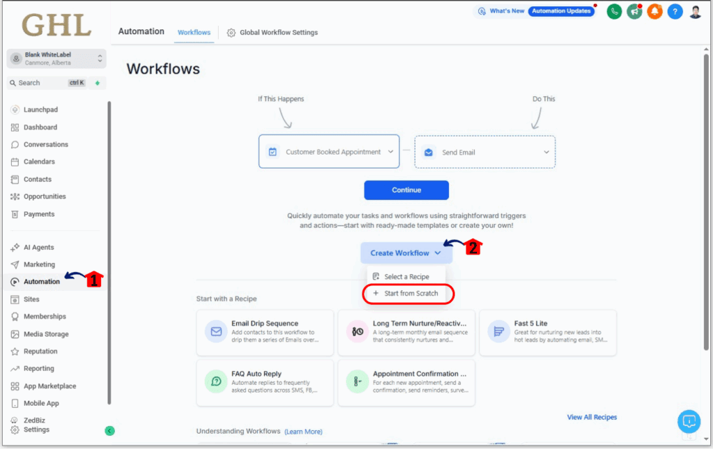 ghl-ai-appointment-booking-01 Accessing and creating a workflow
