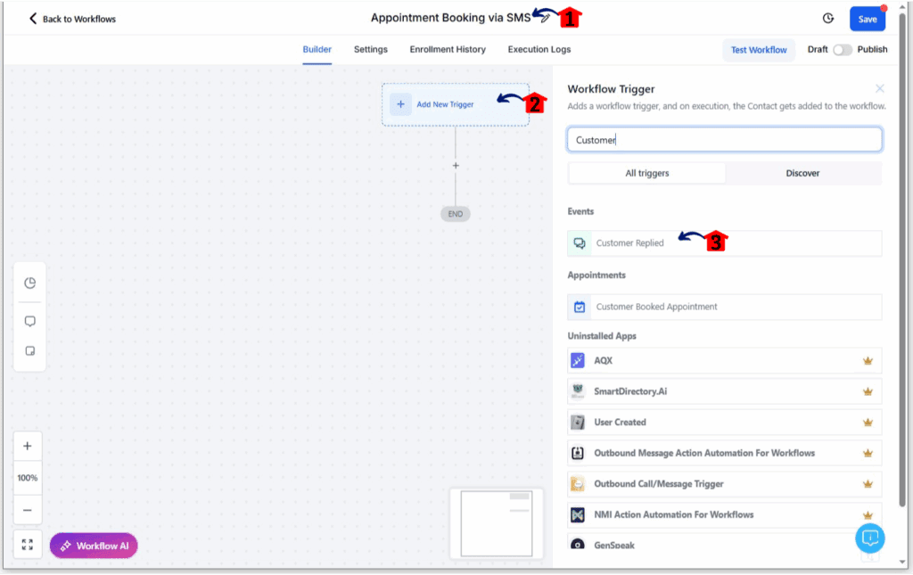 ghl-ai-appointment-booking-02 Setting up the trigger for the workflow