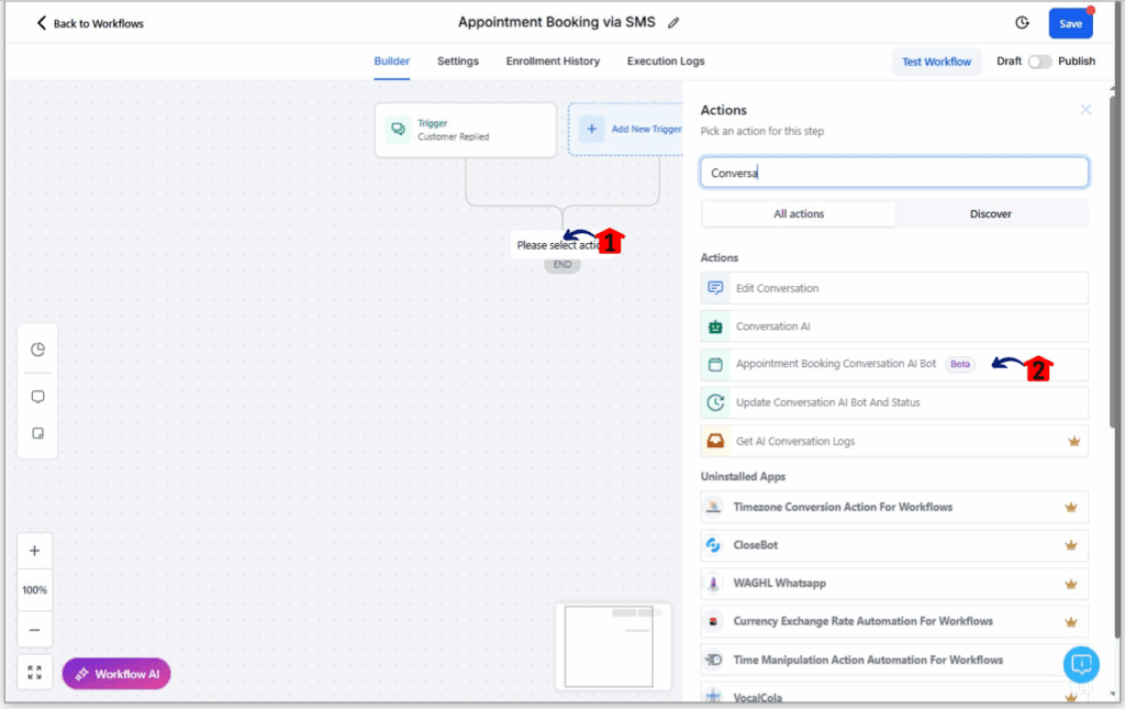 ghl-ai-appointment-booking-04 Adding the AI Appointment Booking action