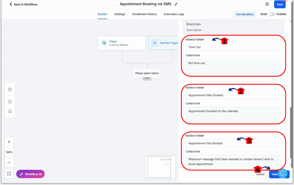 ghl-ai-appointment-booking-06 Branches of the AI Appointment Booking action