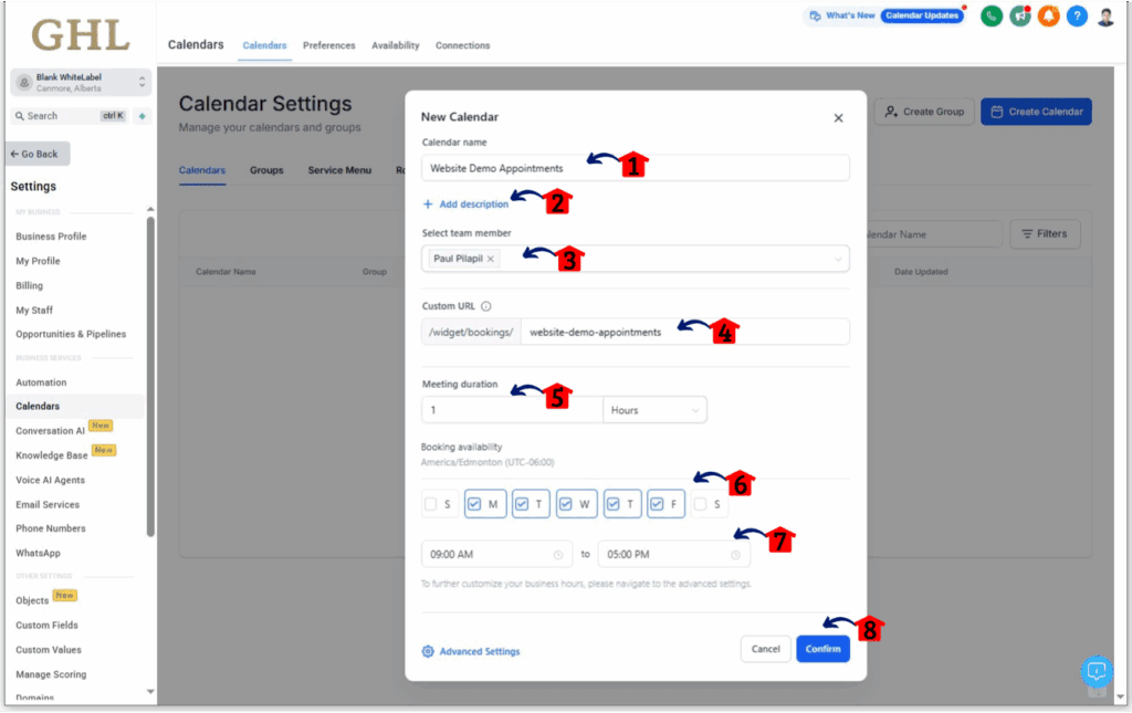 ghl-basic-booking-calendar-05 Configure details for basic booking calendar