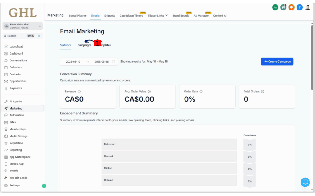 Access the Campaigns page