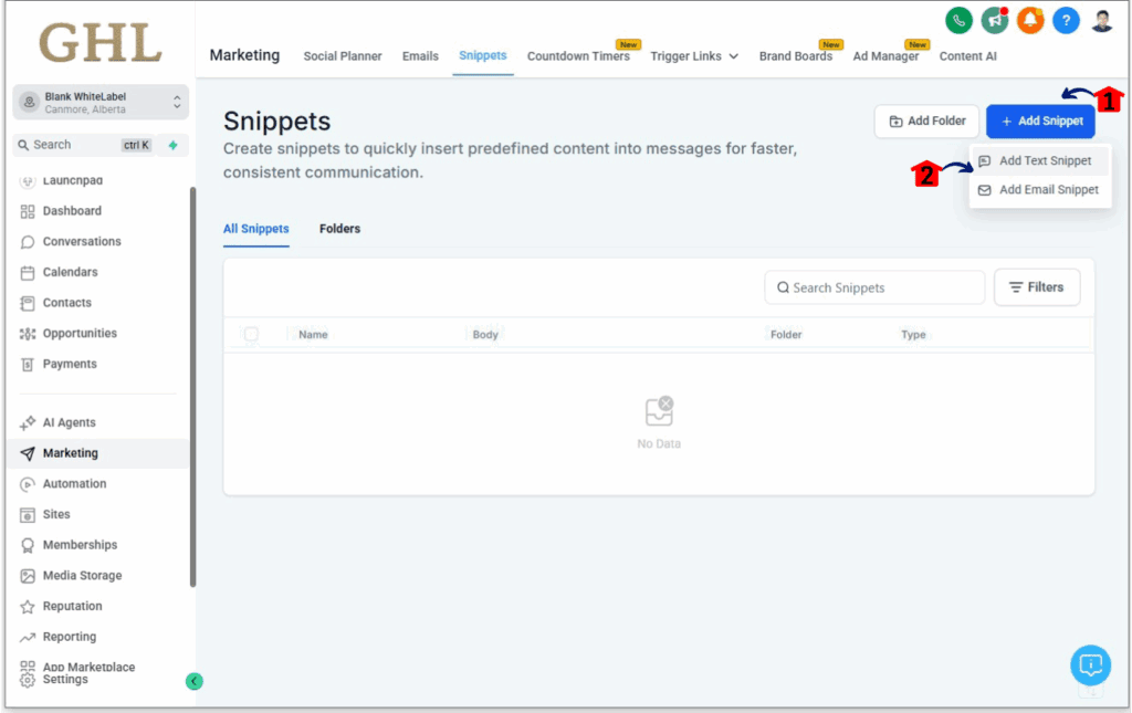 ghl-message-snippets-02 Creating GoHighLevel Message Snippets Step 2