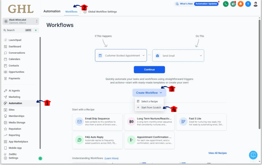 ghl-message-snippets-05 Setting up a workflow for GHL message snippets Step 1