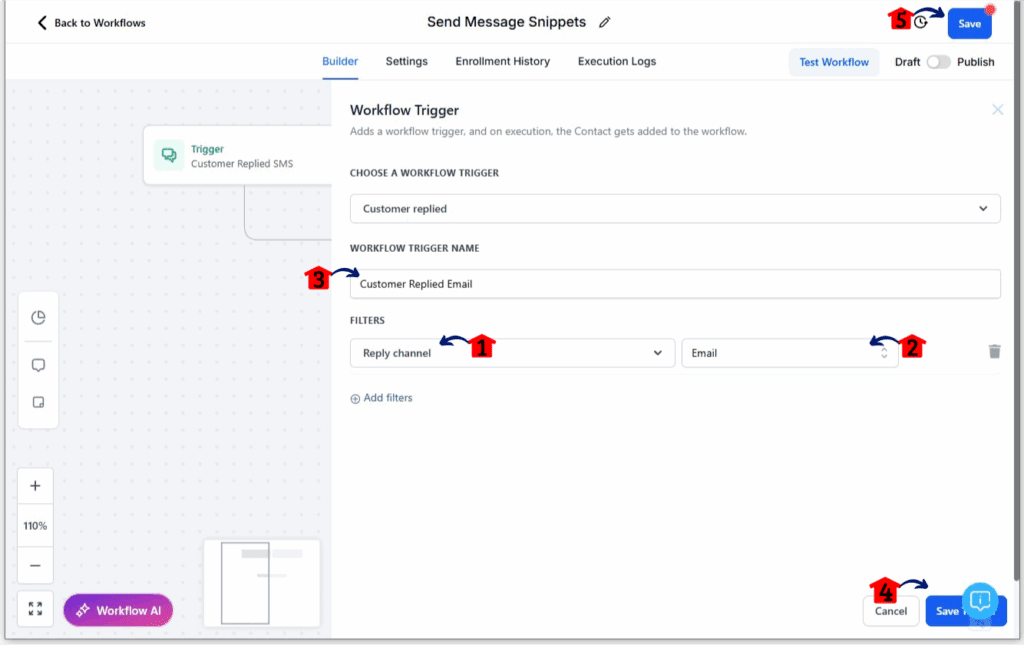 ghl-message-snippets-09 Setting up a workflow for GHL message snippets Step 5