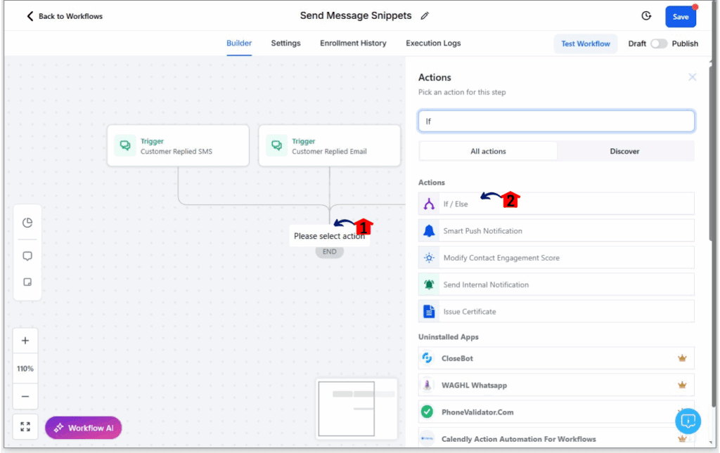 ghl-message-snippets-10 Setting up a workflow for GHL message snippets Step 6