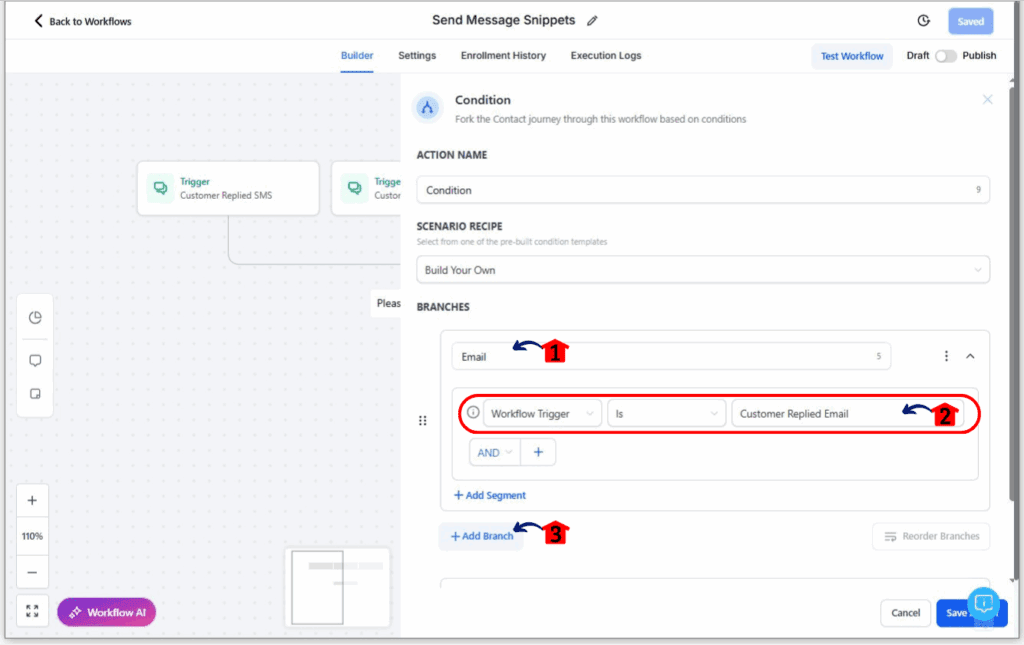 ghl-message-snippets-11 Setting up a workflow for GHL message snippets Step 7