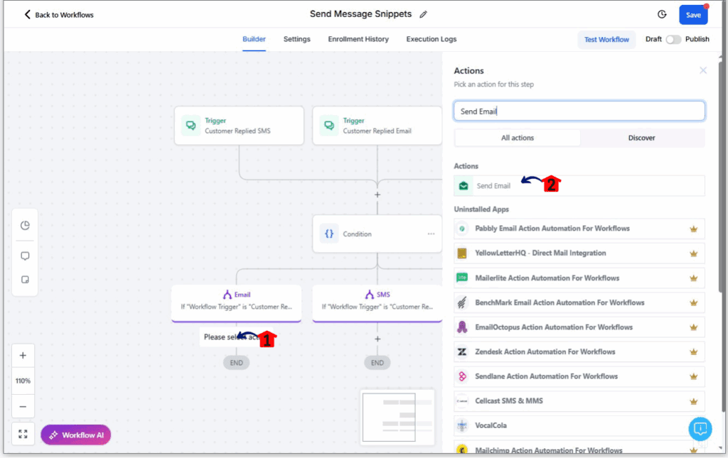 ghl-message-snippets-13 Setting up a workflow for GHL message snippets Step 9