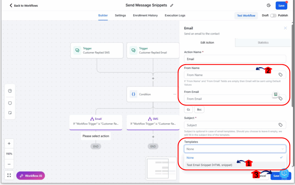 ghl-message-snippets-14 Setting up a workflow for GHL message snippets Step 10