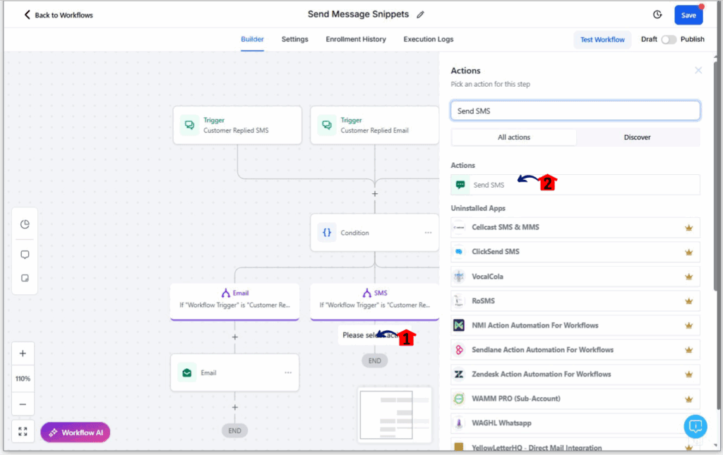 ghl-message-snippets-15 Setting up a workflow for GHL message snippets Step 11