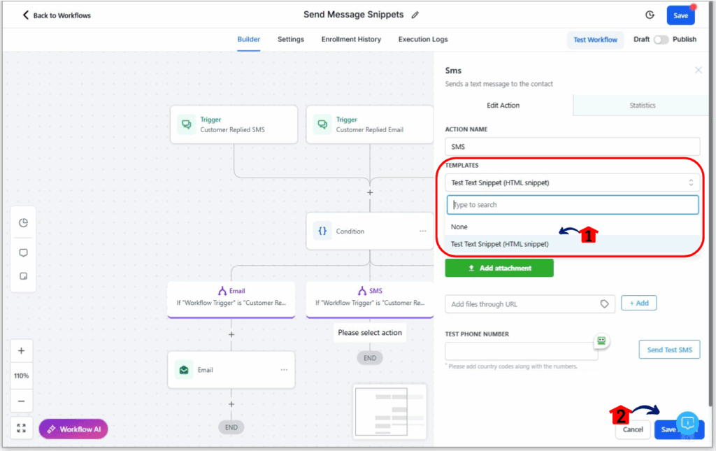 ghl-message-snippets-16 Setting up a workflow for GHL message snippets Step 12