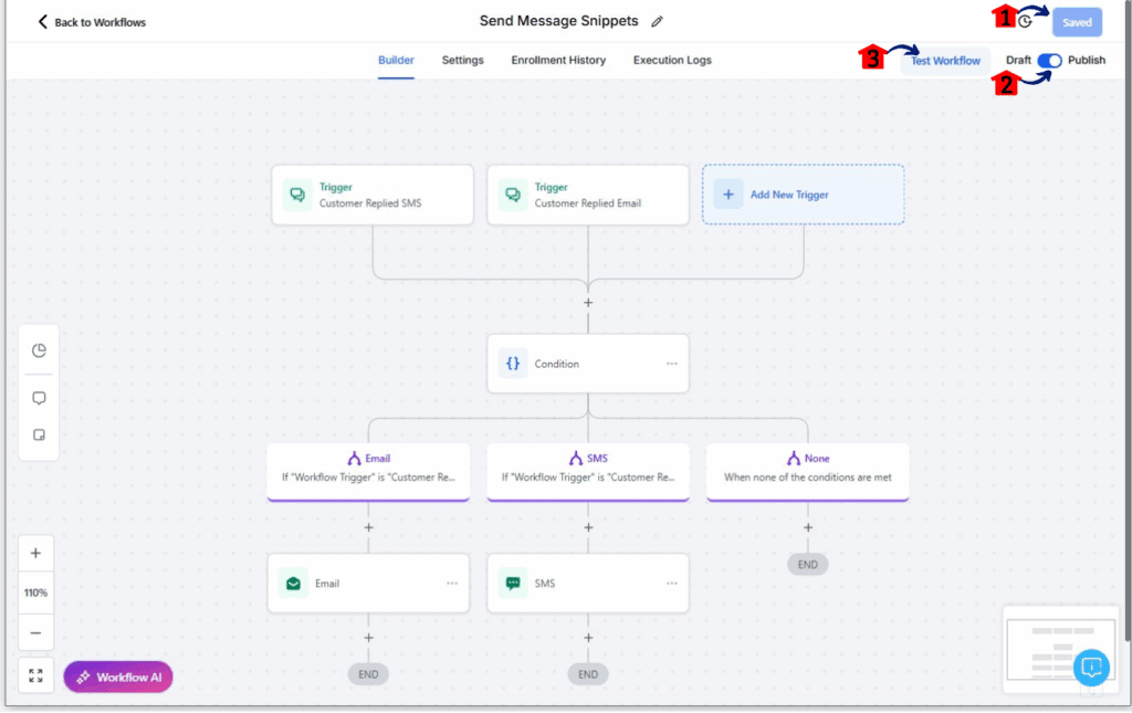 ghl-message-snippets-17 Setting up a workflow for GHL message snippets Step 13