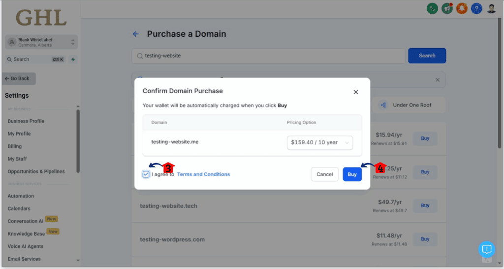 ghl-multi-year-domain-registration-07 Agree terms and buying