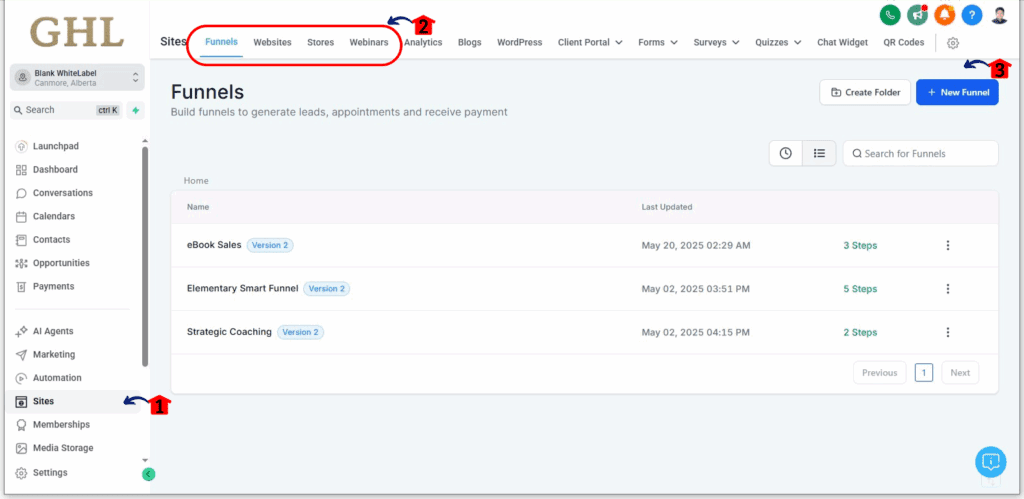 ghl-purchase-domains-easily-01 Access the sites section