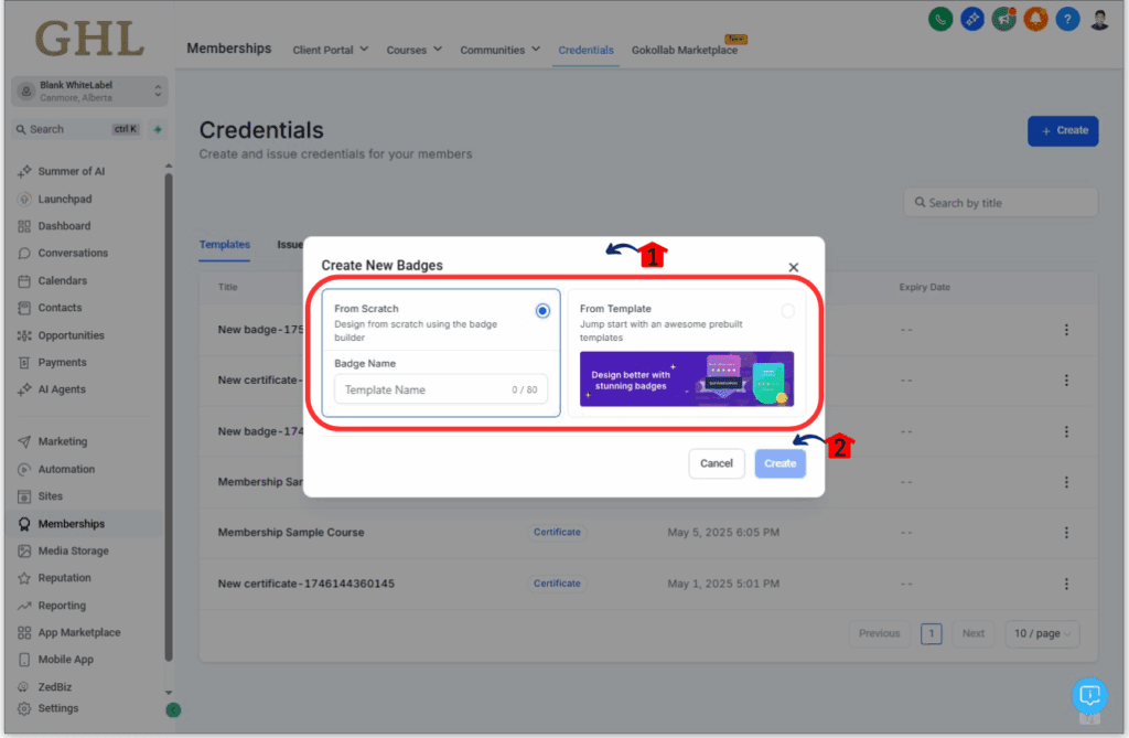 ghl-badge-auto-save-3 Build from scratch or use a template