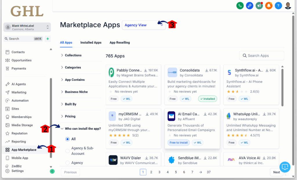 ghl-marketplace-simplified-app-distribution-screenshot-dashboard