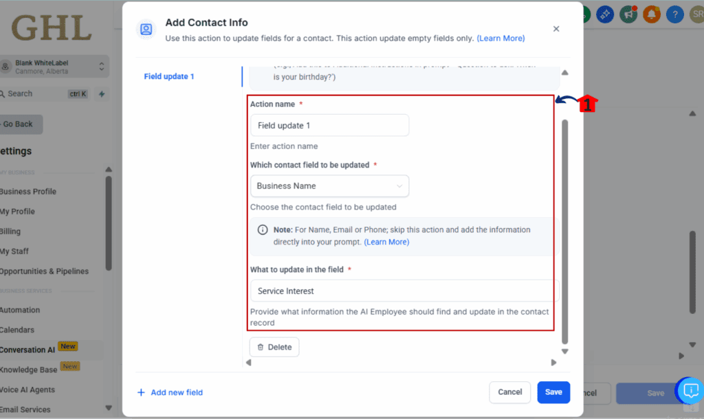 Add Contact info for Bot workflow Automation