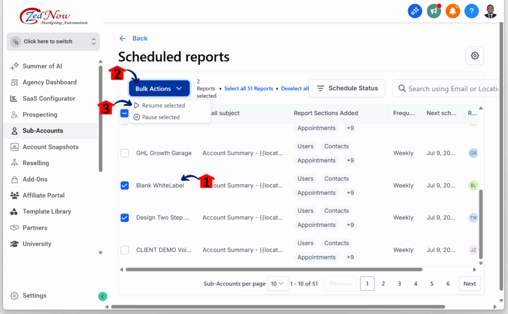 ghl-agency-reporting-look-controls-scheduled-reports Configuring the automated scheduled reporting