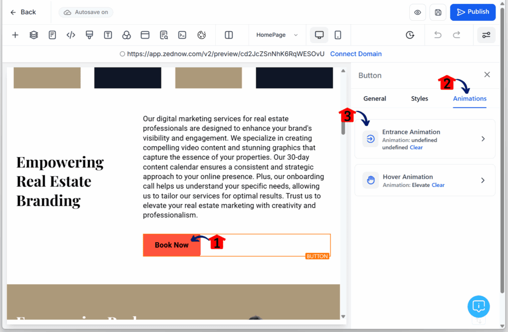 ghl-animation-customizations-funnels-websites-settings Clicking the Page Animation Controls