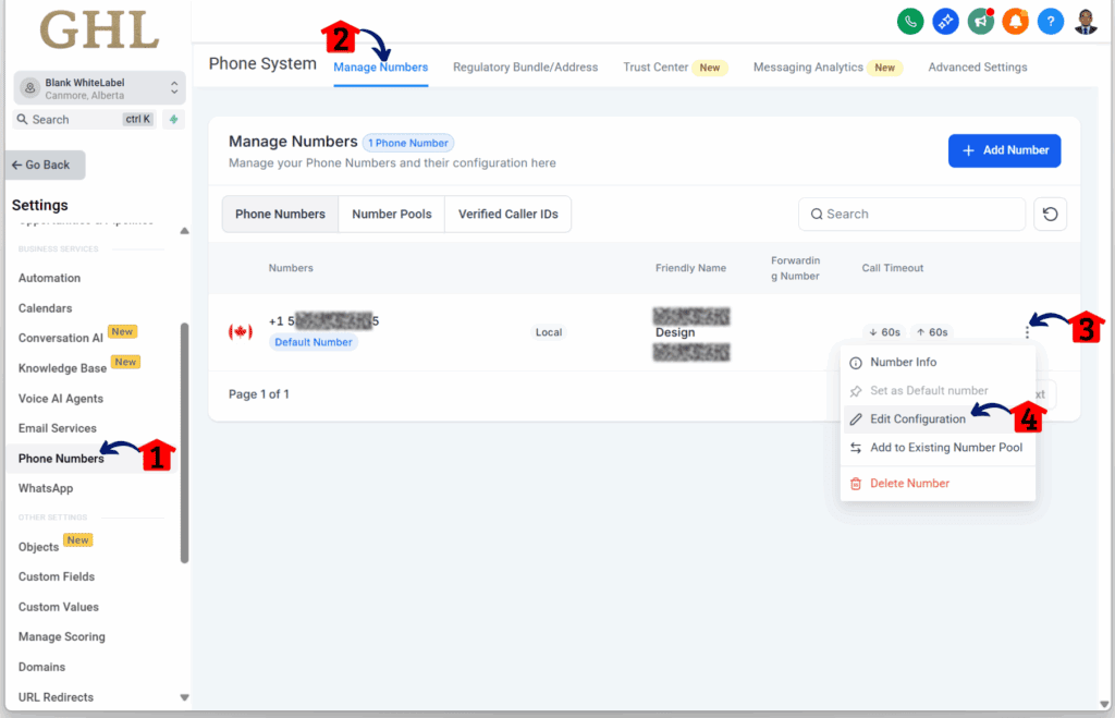 ghl-clearer-speech-manage-numbers managing contact number with Voice call clarity