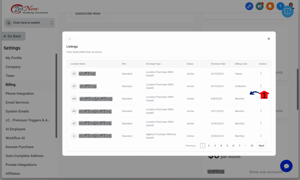 ghl-half-year-annual-plans-listing-dashboard checking the Online Listings Plans