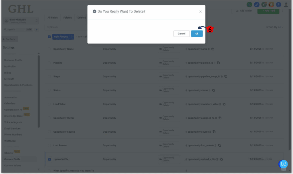 ghl-mini-guide-custom-fields-opportunities-13 Confirm Custom Field Delete