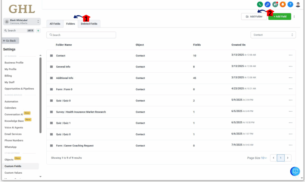 ghl-mini-guide-custom-fields-opportunities-6-1 Creating a Folder