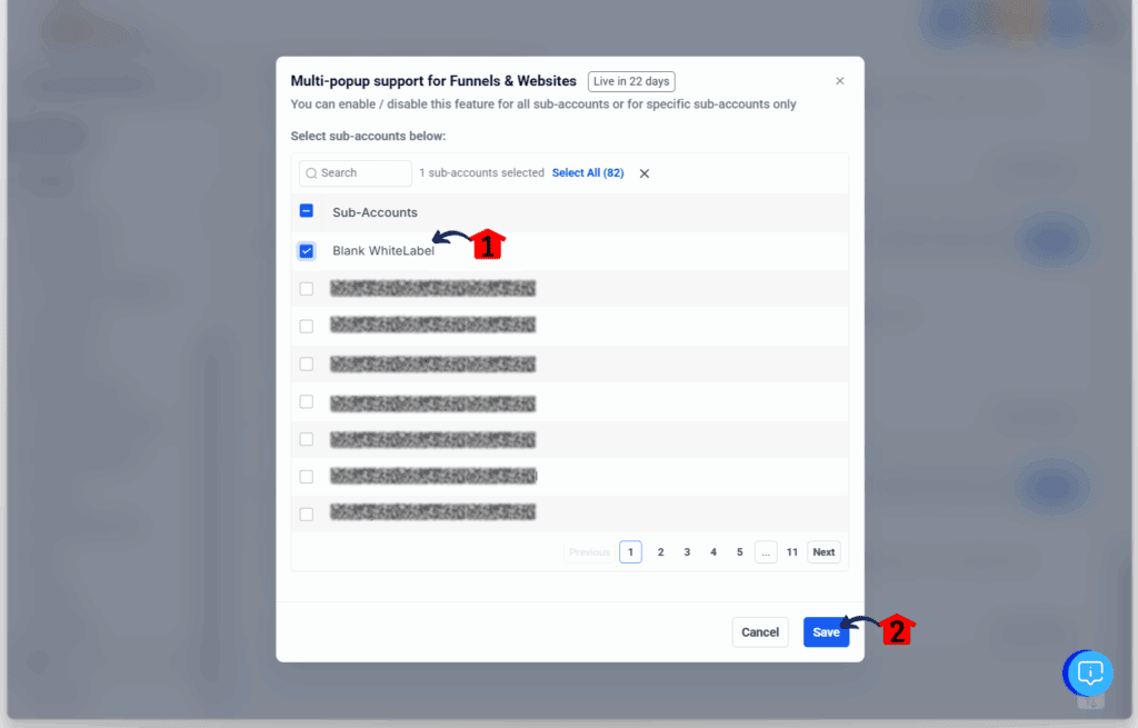 ghl-multiple-popups-page-enable enabling sub-accounts