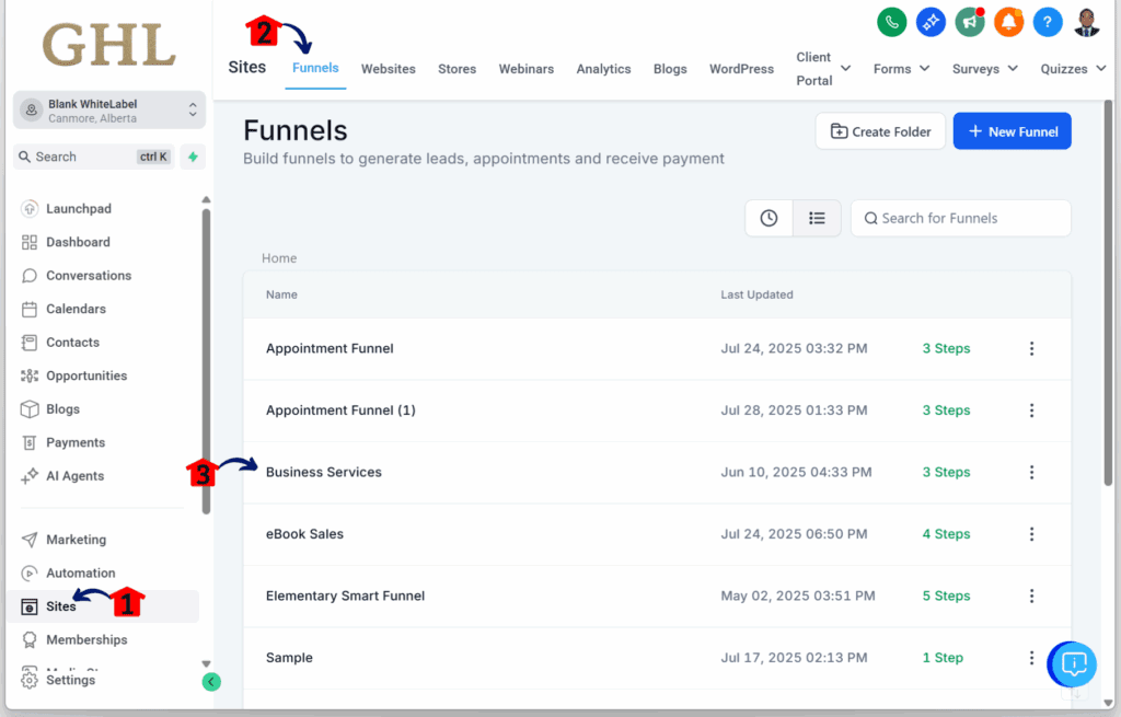 ghl-multiple-popups-page-funnels choosing a funnel