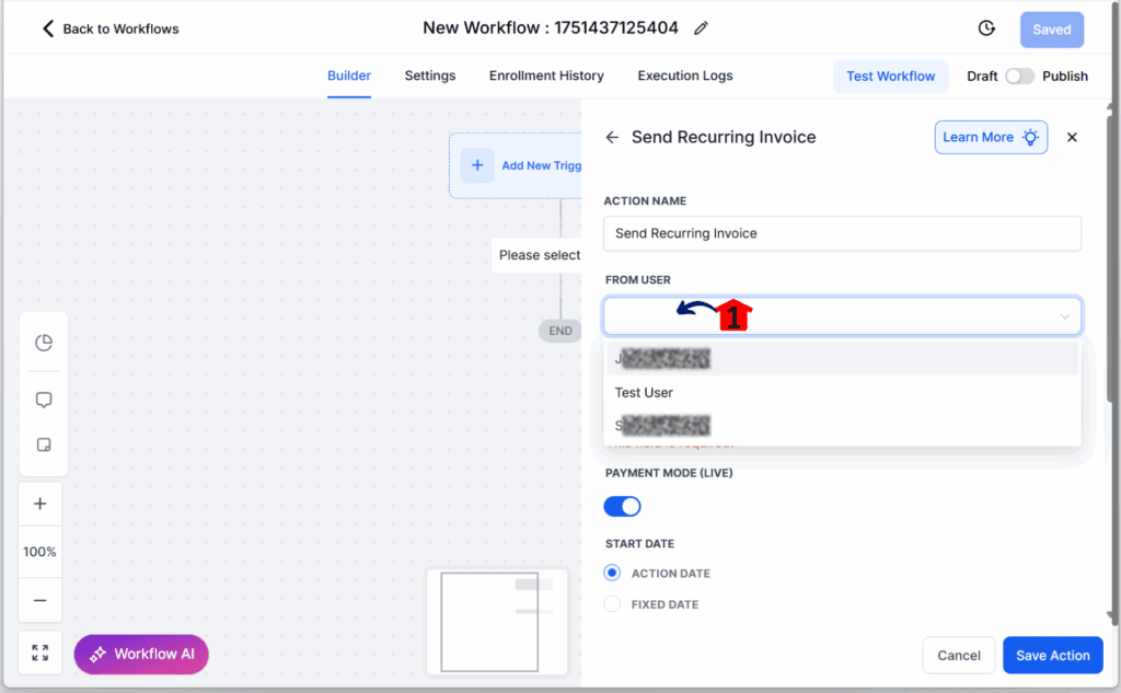 ghl-recurring-invoices-workflow-user Choosing a user or sender