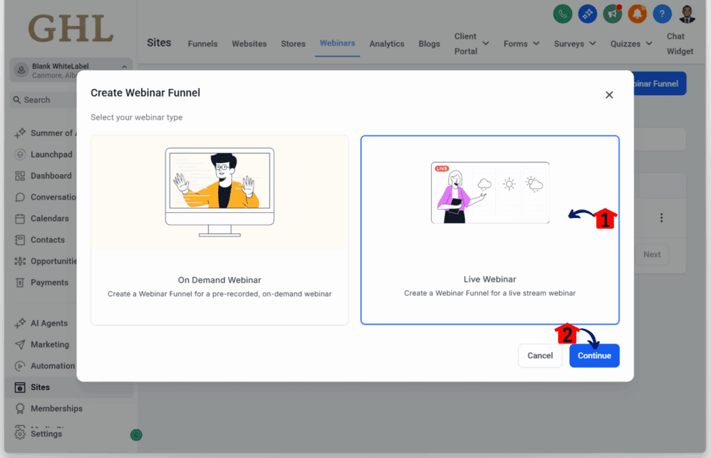 ghl-webinar-ux-improvements-live Choosing tihe live webinar