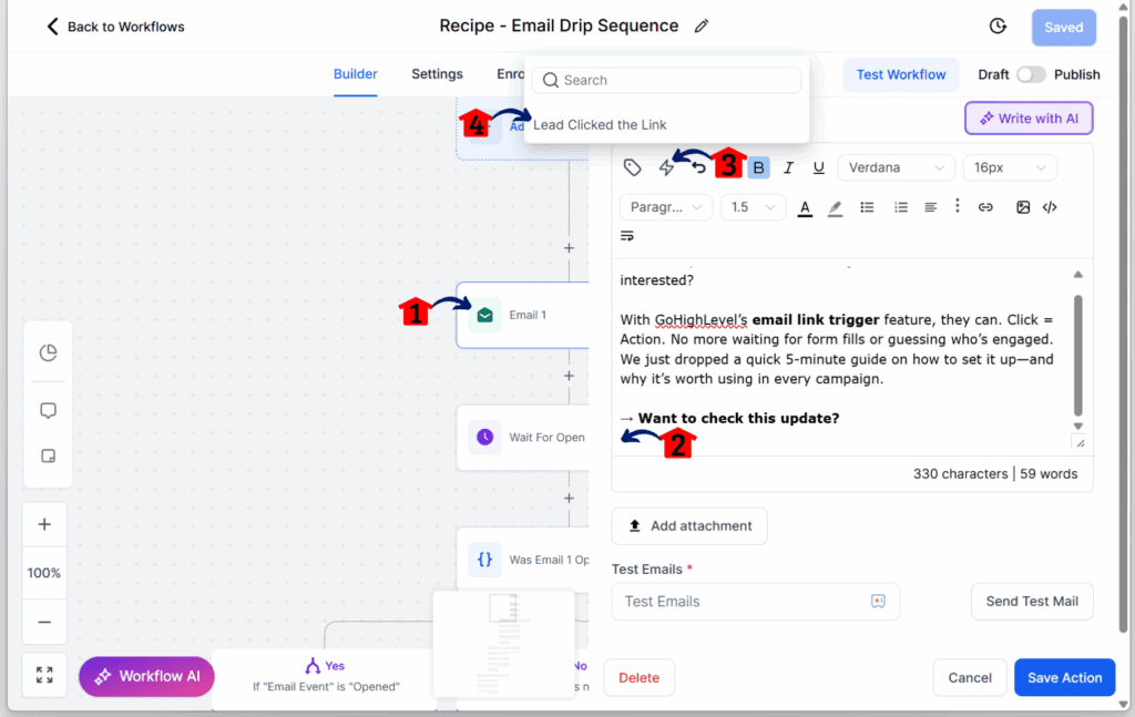 mini-guide-trigger-email-link-clicks-added adding the email link triggers in the email