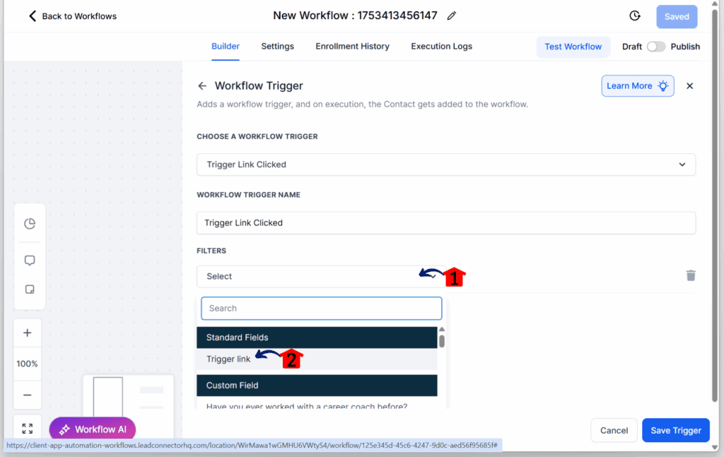 mini-guide-trigger-email-link-clicks-filter adding filters