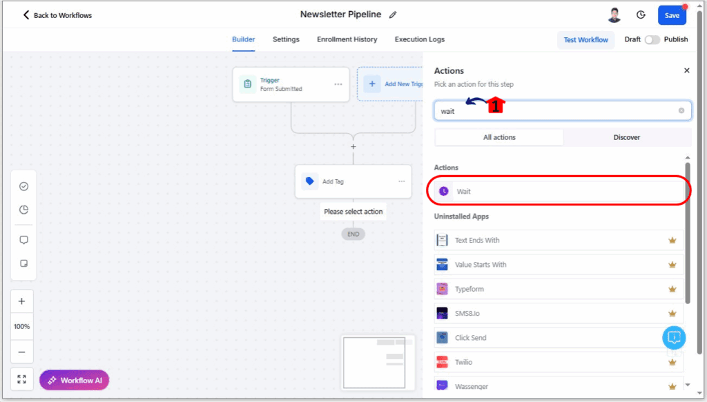 ghl-newsletter-automation-13 Newsletter Automation - Set a Delay Step