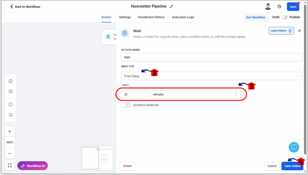 ghl-newsletter-automation-14 Newsletter Automation - Set a Delay Step