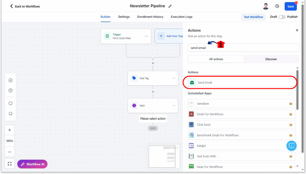 ghl-newsletter-automation-15 Newsletter Automation - Add the Action for Sending Emails