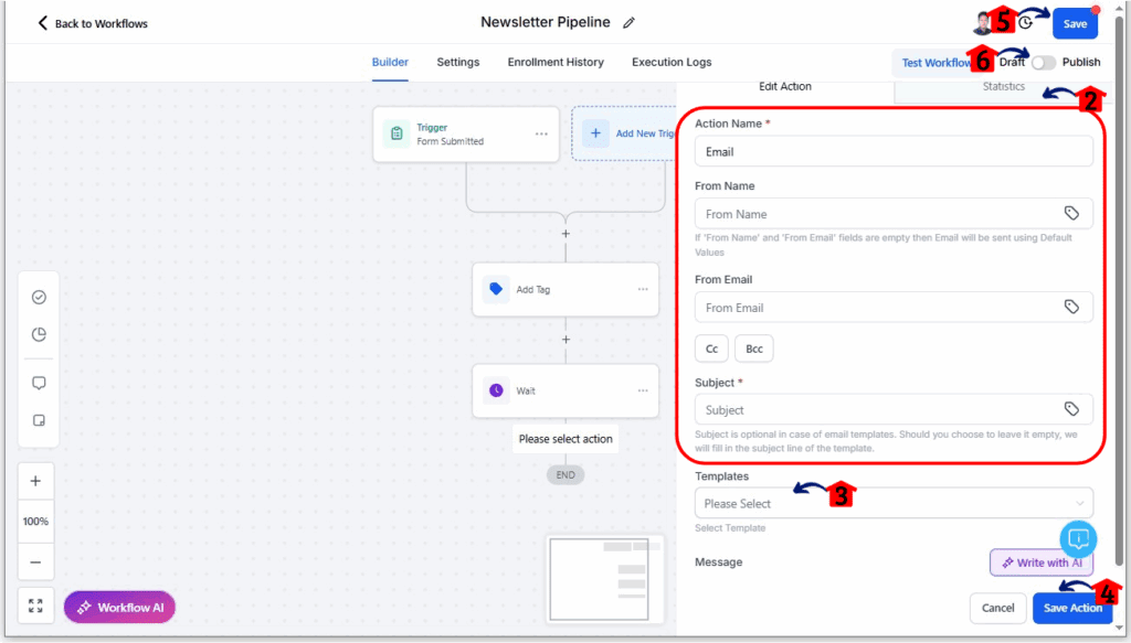 ghl-newsletter-automation-16 Add the Action for Sending Emails