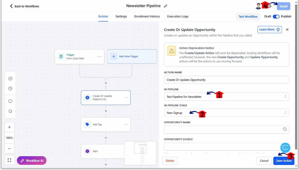 ghl-newsletter-automation-21 Newsletter Automation - Set the Create/Update Opportunity Action Settings