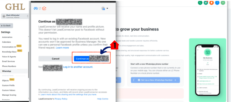 ghl-whatsapp-integration-04 Continue with Facebook