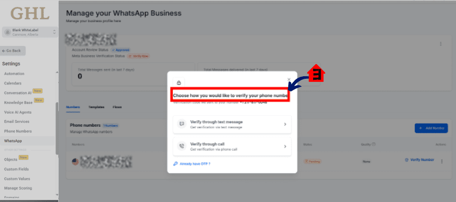 ghl-whatsapp-integration-06 Verify the phone number