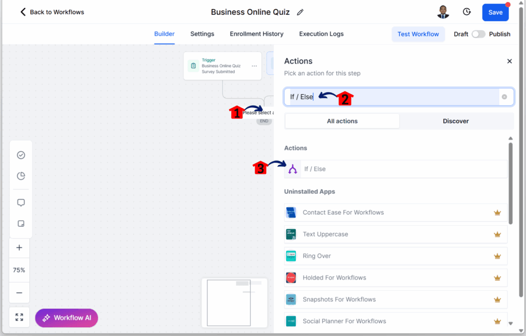 main-guide-quiz-funnel-add-if-else quiz automation flow – Save the Email for Branch 2