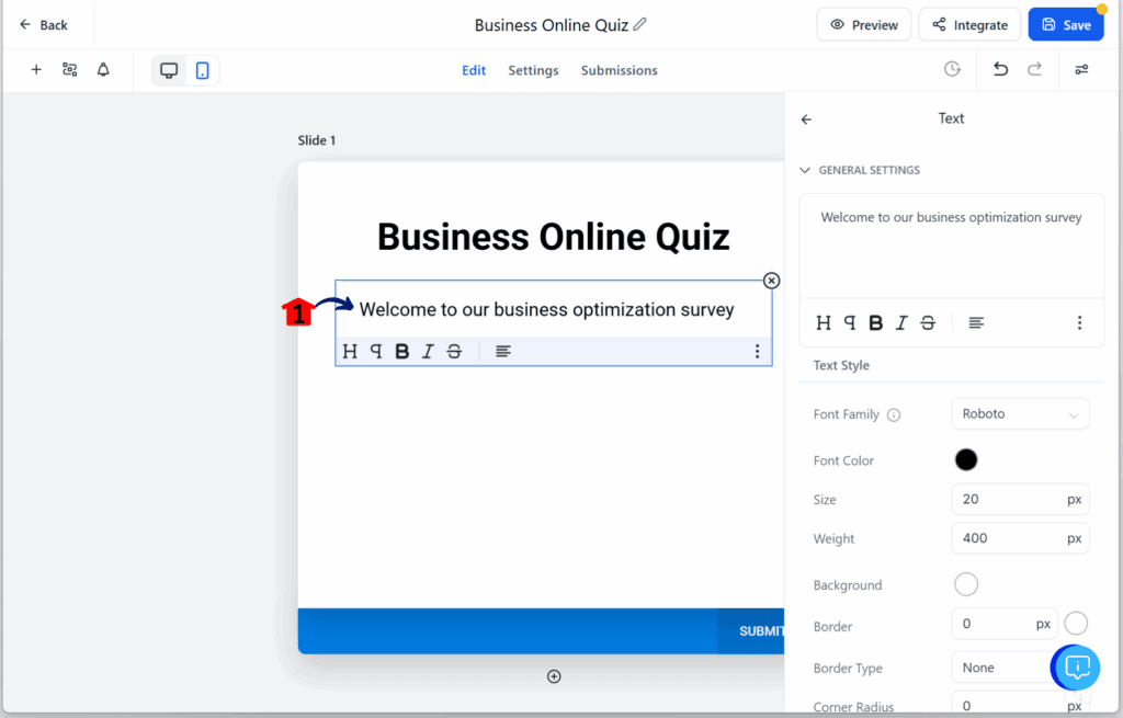 main-guide-quiz-funnel-add-subheading quiz funnel builder – Edit the Header Text
