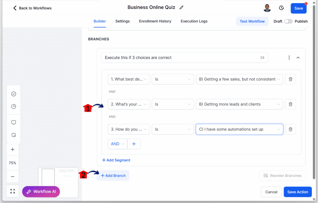 main-guide-quiz-funnel-confirm-first-branch quiz automation flow – Save the Email for Branch 3