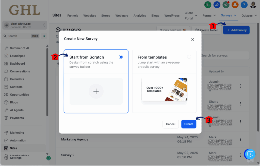 main-guide-quiz-funnel-create-new-survey quiz funnel builder – Open the Surveys Tab