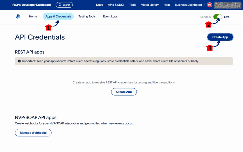 mini-guide-setup-paypal-live Creating an app for PayPal payment setup